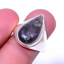 Black Rutilated Quartz - Srilanka Gemstone 925 Sterling Silver Ring s.7 A33