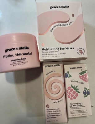 Grace & Stella Set 4 Sealed NIB Lip Mask Trio, Pink Eye Mask, Spray & Balm $79