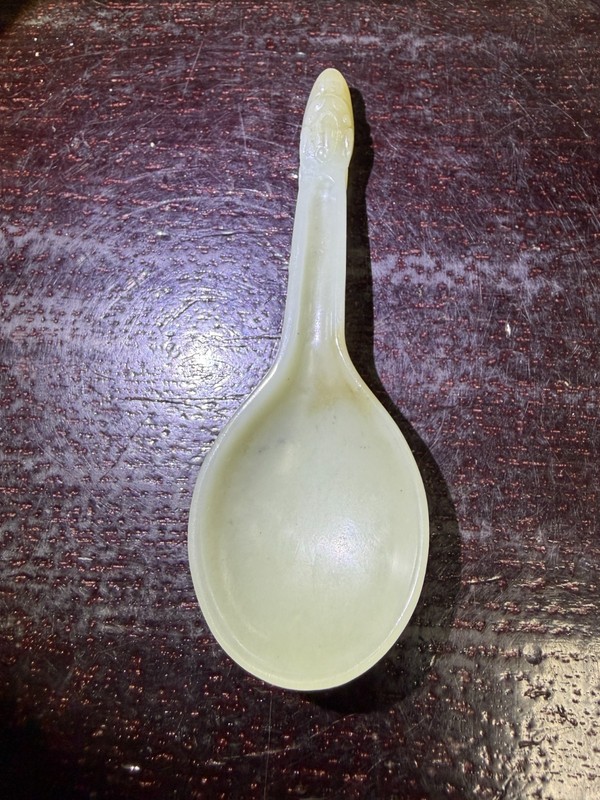 Very Fine Antique/ Vtg. Chinese HK Export Jade Spoon