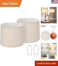 Handcrafted Beige Drum Lampshades for Elegant Spaces - Quick Assembly, Set of 2