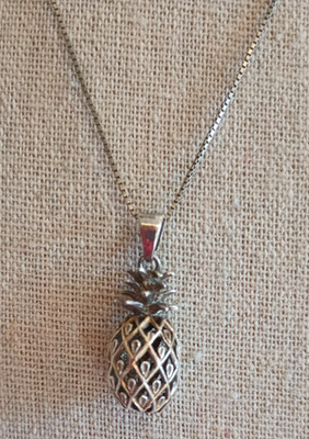 Sterling Silber 925 durchbohrte Ananas Anhänger 18'' Halskette 4,8 g