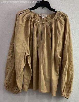 NWT LOFT Women's Tan Pleated Ruffle Blouse Size XL