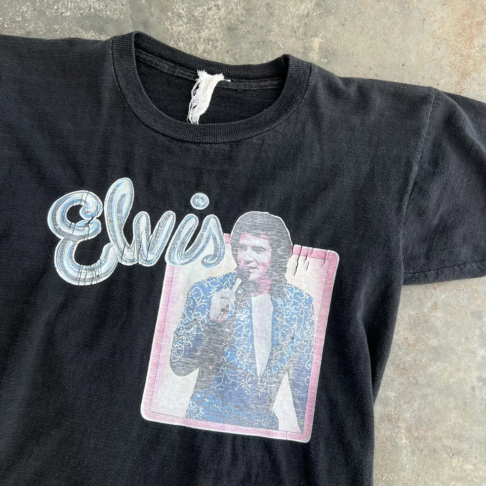 复古 70 年代猫王衬衫 1975 年音乐音乐会熨烫图形 T 恤尺寸 S — 第 3/4 张图片