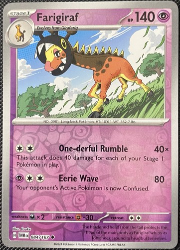 Farigiraf 084/167 Sv06: Twilight Masquerade Reverse Holo - Pokémon Card - Picture 1 of 2
