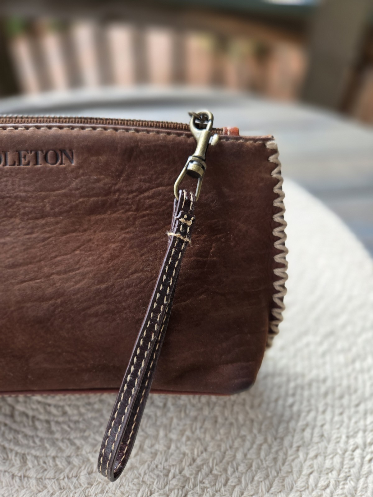 Pendleton Brown Distressed Leather Wristlet Clutc… - image 9