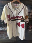 Hank Aaron Signed Autographed Atlanta Baseball Cream Zip Up Jersey Steiner