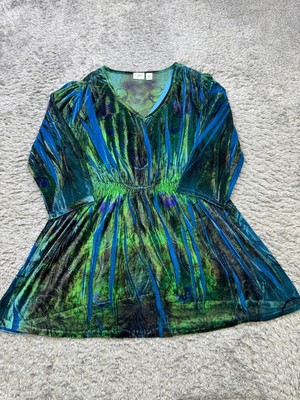 Cato Top Women 14/16 W Peacock Empire Waist Velvet Burnout Whimsy Witchy Tunic