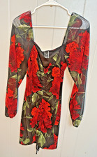 Windsor Women's Size M Black Floral Rose Detailed Square Neck Body contour Dress