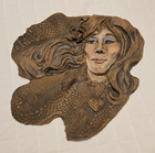 Clay Wall Plaque Relief Woman Portrait, Wall Mounted, Brown Beige — photo 1