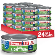 Bumble Bee Chunk Light Tuna In Water, 5 oz Cans (Pack of 24) - Wild Caught Sk..