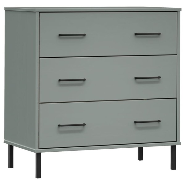 Sideboard Oslo Mit 3 Schubladen Grau 77X40X79,5 Cm Massivholz Kommode-image