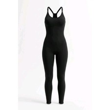 PINK Active Catsuit Unitard Women L Black Strappy Jumpsuit Yoga One pc