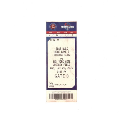 2015 NLCS Game 4 Full Ticket New York Mets Chicago Cubs Wrigley Field