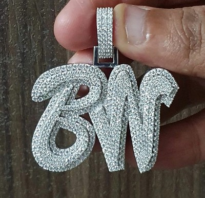 3.48 CT Passing Tester Moissanite Mens Custom Initial Letter Pendant 925 Silver