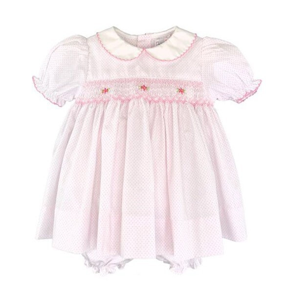 NWT Petit Ami White Pink Tiny Polka Dot Smocked Dress 9 Months 2p Baby Girls  9M