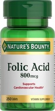 Nature's Bounty Folic Acid Supplement, Supports 1 Pack 250 Tablets 