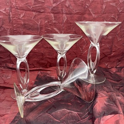 Libbey Omega Open Stem Loop Swirl MCM 4 Piece Set Cocktail Martini Glasses EUC