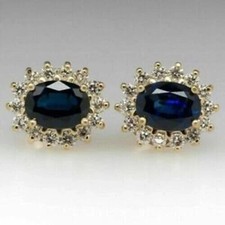 3Ct Lab-Created Sapphire Diamond Floral Stud Earrings 14K Yellow Gold Finish
