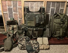 Lot of Airsoft Gear: Plate Carrier, Dummy Plates, Drop Legs, Canteen Covers, Etc