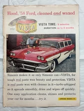 1958 Simoniz Vista Car Wax Polish Red Ford Del Rio Ranch Wagon VTG Print Ad