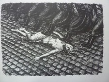 A. Paul Weber Original Lithographie 1950 "Marschtritt" !!