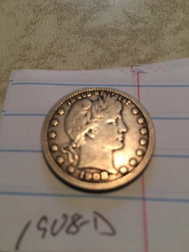 1908 d barber quarter vg