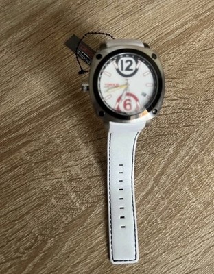 Herrenuhr Torque Wheel Weiß Stahl Lederband Neu