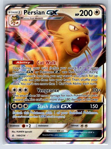 Persian GX 149/214 Unbroken Bonds Holo Pokemon Heavily Played