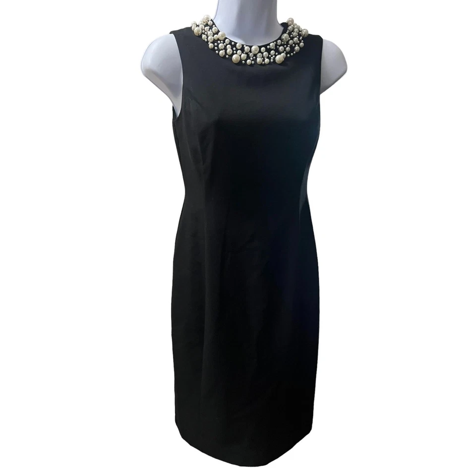 Calvin Klein Pearl Embellished Black Sleeveless Dress Women's Size 0P Petite - Image 2 of 4