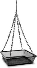 Metal Hanging Bird Feeder with Iron Mesh Seed Tray, Black Powder Coated Outdo...
