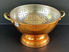 Copper Colander Stainer 9" Footed With Brass Handles