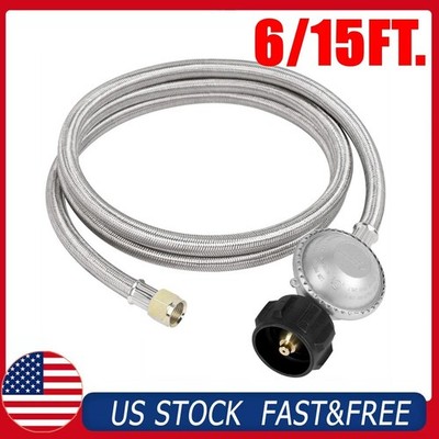 6/15FT Propane Hose w/Regulator Stainless Braided, 3/8'' Female x QCC1/Type1 Tank