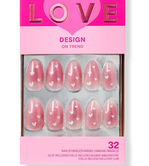 KISS GEL FALSE GLUE ON NAILS LOVE DESIGN MEDIUM LENGTH NEW MY FOREVER VALENTINE