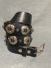 Vtg CONCHO Belt WESTERN Black Leather Cowboy USA Sz 44 James Gregory Comedian