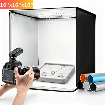 16''x16'' LED Photo Studio Light Box Folding Photography Shooting Tent Background