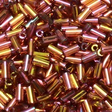 Miyuki Bugle Beads Size 1, 3mm x 1.5mm, 19.5 Gram Tube Dark Topaz Rainbow Gold
