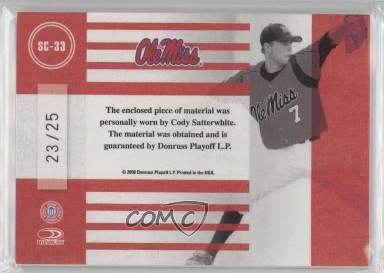 2008 Donruss Elite Extra Edition Materials Prime /25 Cody Satterwhite #SC-33 - Image 2 of 2