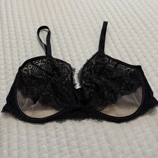 Adore Me 42DDD Underwire Sheer Cup Bra Black Nude Mesh / Lace NWT