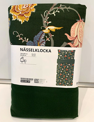 IKEA NÄSSELKLOCKA Bettwäsche-Set 2-tlg 140x200 cm grün geblümt