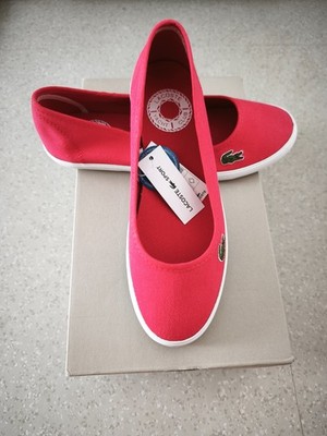 Lacoste Damen Ballerinas Slipper Canvas Schuhe Rot Gr. 38 Neu mit Etikett
