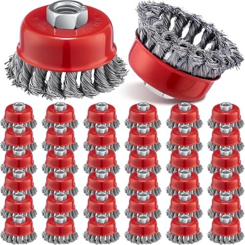 36 Pcs 3 Inch Wire Wheel Cup Brush 5/8"-11 Threaded Arbor, Knotted Design for Ru