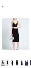 alice + olivia Black Solid Bodycon Cutout V-Neck Sleeveless Midi Dress M