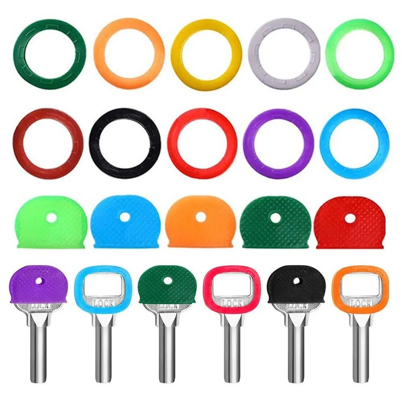 10-32PCS Key Caps Covers Colourful PVC Key Identifiers Tags Keyring Markers UK