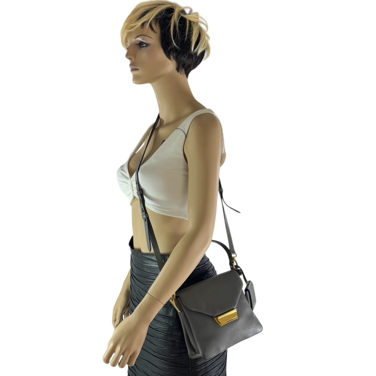 PRADA Gray Calf Skin Leather Small Ingrid TopHandle PRADA Gray Calf Skin Leather Small Ingrid TopHandle
