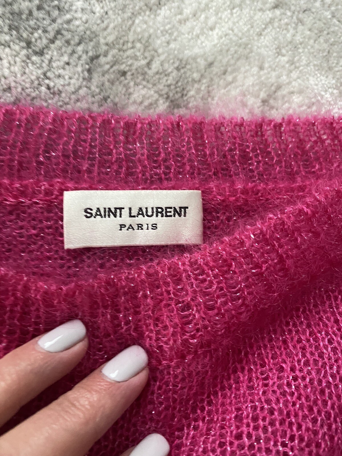Maglione YSL Saint Laurent nuovo senza etichette rosa caldo invecchiato mohair XS