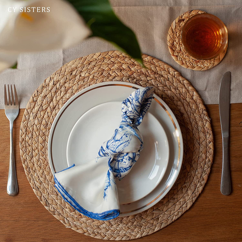 Round Woven Placemats Set of 6, Natural Water Hyacinth Place Mats, 13.5 Inch Rat - Picture 8 of 9