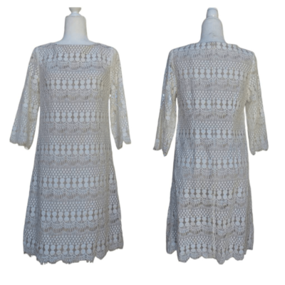 beige lace shift dress The A Beloved Boudoir Lace Sleeve Mini Shift Dress main image 0