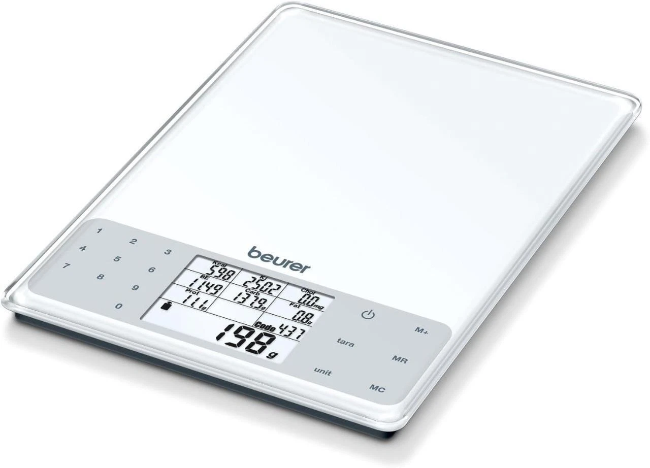 Beurer DS61 Nutritional Analysis Digital Scale 950 Saved Foods up to 5kg White