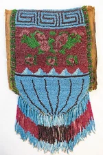 Vintage Beaded & Bead Fringe Bag with Geometric & Floral Designs (MLR)