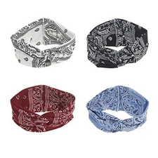 Assorted Paisley Print Wide Bandana Knot Headbands Criss Cross 4 Colors Pack B